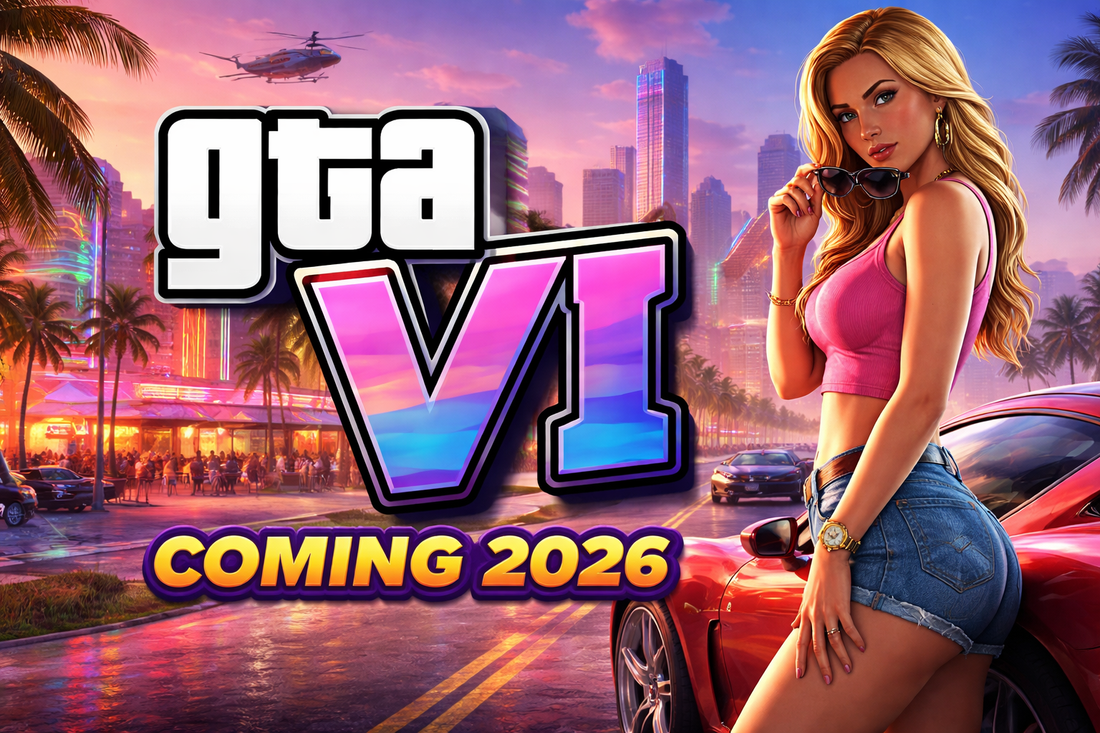 GTA VI digital vs physical comparison banner showing PS5, Xbox, game disc, and digital download icons for 2026 release.