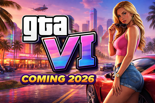 GTA VI 2026 preparation guide banner with release updates, digital wallet preparation, and gaming platform icons for PS5, Xbox Series X, Steam, and online services.