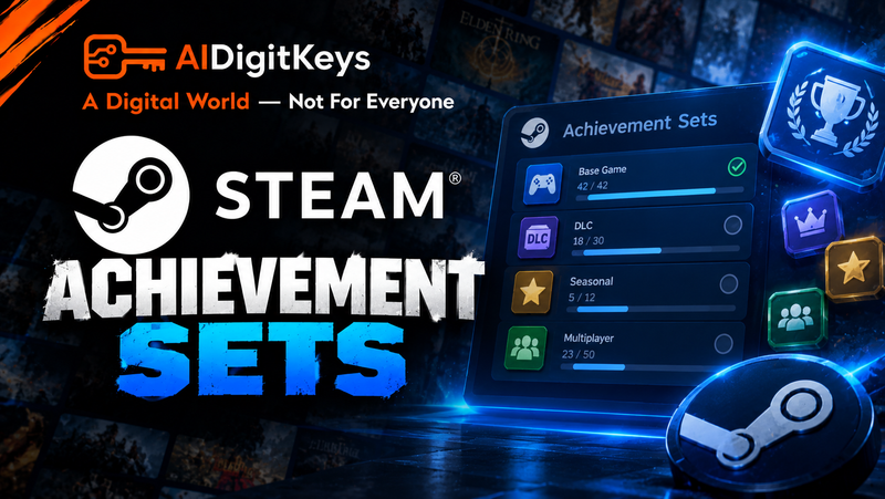 Steam Achievement Sets update showing separate game, DLC, and seasonal achievement progress.