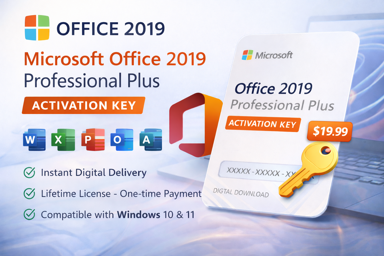 Microsoft Office 2019 Professional Plus activation key digital license for Word Excel PowerPoint Outlook from AI Digital Keys