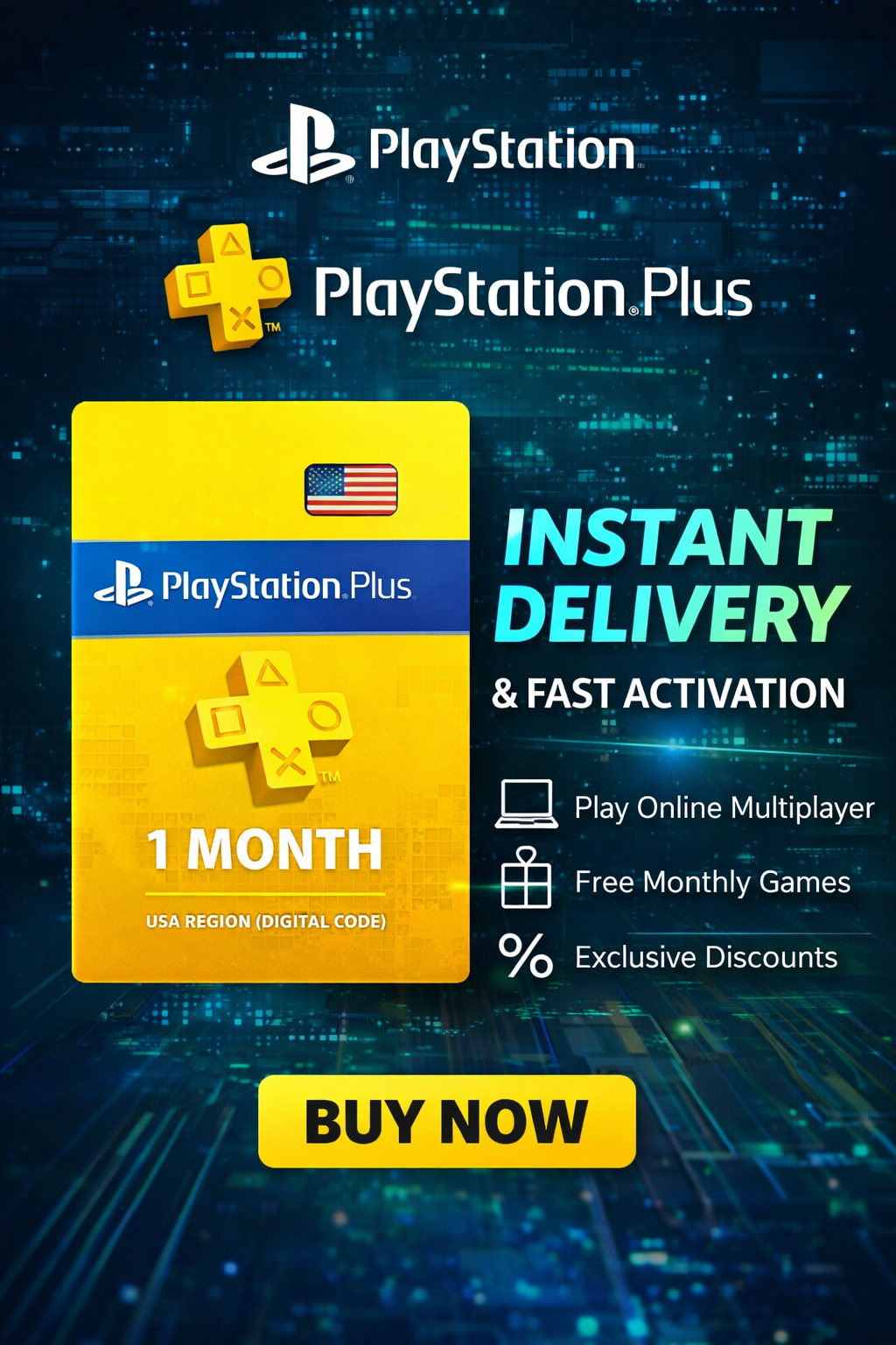 playstation plus 1 month usa instant delivery digital code ps plus subscription